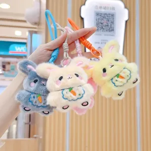 Cute plush rabbit keychain plushie bag charm fluffy bunny pendant with carrot embroidery