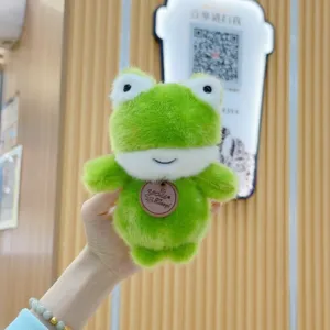 Cute green frog plush toy keychain fluffy bag charm soft doll pendant for kids and daily gifts.