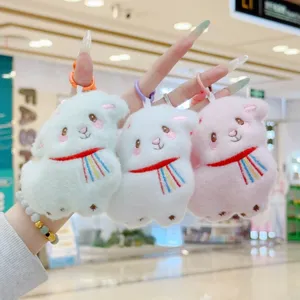 Simpatico Ciondolo in Peluche a Forma di Pecorella Ricamata Con Sciarpa Arcobaleno Morbido Peluche Corto Portachiavi da Borsa Ornamento per Zaino Portafoglio Chiavi Regalo Unisex