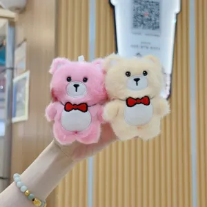Grazioso portachiavi orsacchiotto di peluche set con fiocco bambola morbida borsa ciondolo.