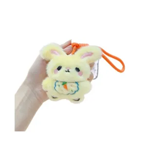 Cute yellow plush rabbit keychain, cute long-eared bunny plush toy bag pendant accessory