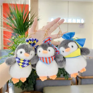 Mignon Porte-clés en Peluche pingouin Nautique Doux Animal en Peluche Poupée Pendentif Avec Foulard Noeud Papillon pour Cadeaux de Mariage Fête