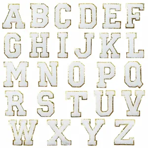 Collegestijl Chenille Borduurwerk Alfabet Letters Patches Gouden Glitter Rand Computergestuurd Geborduurde Badge Voor Kleding Jassen Hoed DIY Handgemaakt Decoratie