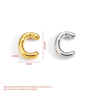 Stainless steel bubble letter C pendant necklace charm in gold and silver finish, 19.5mm size