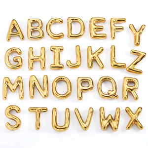Bubble Letter Pendant Stainless Steel Vacuum 18K Gold Plated Balloon Initial Pendant Only Without Chain For DIY Jewelry