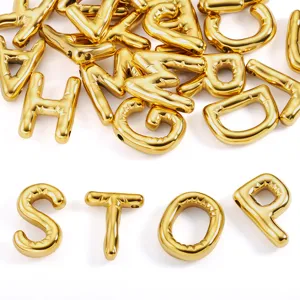 Stainless steel gold bubble letter charms DIY alphabet pendant for necklace bracelet jewelry making