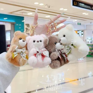 Cute plush bear keychain fluffy toy doll bag pendant lovely gift for kids girls