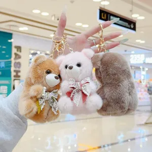 Cute plush bear keychain fluffy backpack charm aesthetic teddy bear cute bag pendant 1pc
