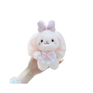 Cute pink plaid bow bunny plush pendant fluffy toy bag charm keychain doll for kids