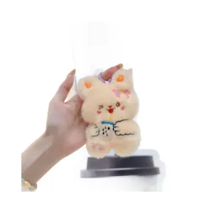 Cute plush rabbit keychain boba tea doll fluffy bag pendant charming animal soft toy gift