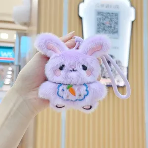 Cute purple plush bunny plushie keychain pendant fluffy toy soft bag charm cute accessory
