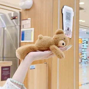Cute plush teddy bear hair clip, soft cartoon doll BB clip for sweet daily styling.