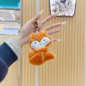 Cute orange plush fox animal keychain plushie pendant for bags and car keys daily use.