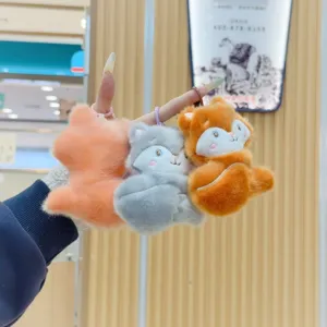 Cute embroidered small animal plush toy keychain set, soft fluffy doll pendant, perfect bag charm.