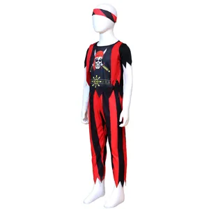 Costume da pirata per bambini festa di Halloween cosplay, vestito a righe rosso nero.