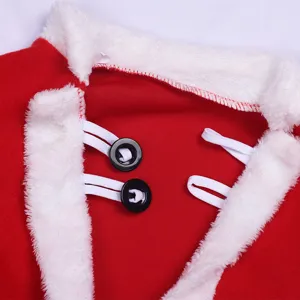 Kids Christmas costume detail view red fleece white plush trim buttons loops new style