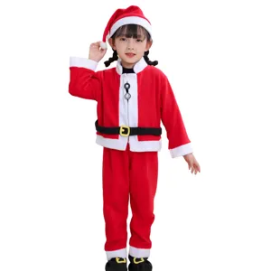 Kids Santa Claus costume polar fleece holiday outfit red jacket pants hat set warm