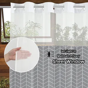 Double layer shower curtain with grommets sheer top chevron print for bathroom decor