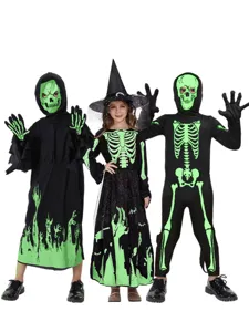 Ensemble de costume squelette Halloween pour enfants, déguisement de faucheuse lumineuse.