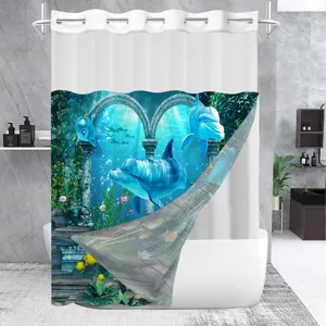 Ocean style printed double layer shower curtain with dolphin pattern for modern bathroom decor