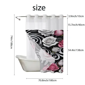 Double layer 3D floral shower curtain with dimension diagram, waterproof bathroom decor 180x188cm
