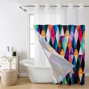 Bunte geometrische Rautenmuster Duschvorhang mit abnehmbarem Design für moderne Badezimmerdeko.