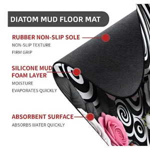 Non-slip diatom mud floor mat with absorbent surface, fast-drying foam layer and rubber sole.