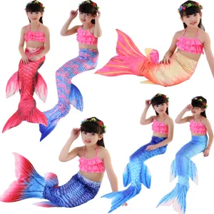 Set costume da bagno sirena per bambina con top bikini e gonna per mare e piscina.