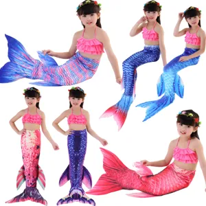 Set costume da bagno sirena per bambini con top bikini e gonna, simpatico swimwear per bambine.