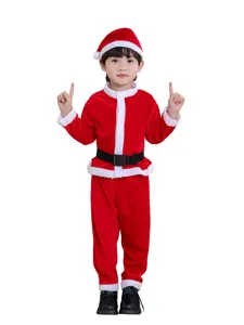 Kinder Weihnachtskostüm Weihnachtsmann Roter Samt Anzug für Jungen Mädchen Party
