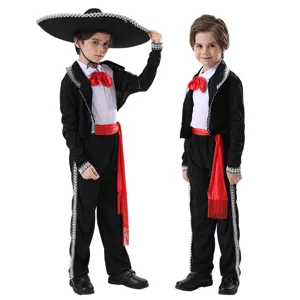 Children Mariachi Mexican Costume Kids Fiesta Party Performance Outfit With Hat Set