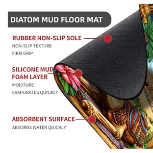 Diatom mud floor mat with absorbent surface and non-slip rubber sole for bathroom use.