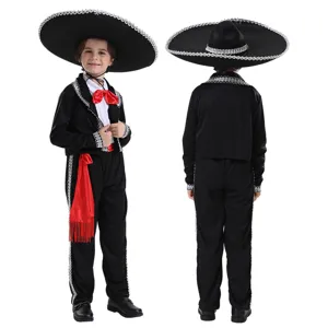 Kids Mexican Mariachi Costume Sombrero Outfit Boys Party Festival Stage Performance Dress