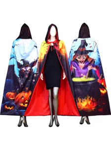 Cape à capuche d'Halloween avec imprimé sorcière chauve-souris citrouille pour fête déguisée.