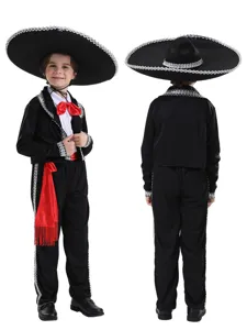 Kids Mexican Mariachi Costume Set with Large Hat Festival Party Performance Outfit