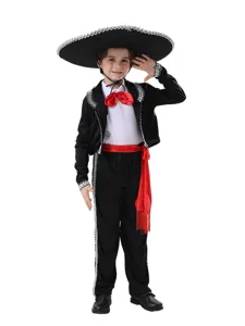Kids Mexican Mariachi Costume Set Boys Traditional Festival Party Performance Outfit with Sombrero