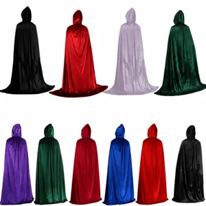Halloween velvet hooded cloak cape costume for adults and kids multi color party dress up