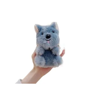 Cute blue plush dog toy cute puppy doll fluffy stuffed animal desktop companion