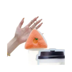 Cute orange plush keychain bag charm soft cartoon stuffed pendant for keys & bag decor