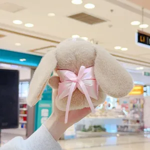 Niedliche Plueschhase Puppe mit rosa Schleife weiches Kuscheltier Spielzeug fuer Kinder