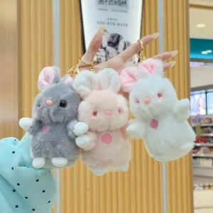 Cute plush rabbit keychain fluffy bunny doll bag pendant lovely gift for girls