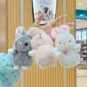 Cute plush rabbit keychain set, soft fluffy bunny doll bag pendant for girls and kids gifts.
