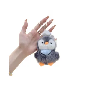 Cute fluffy penguin plush keychain, soft stuffed animal doll pendant for keys and bags style.