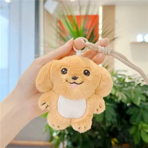 Cute yellow puppy plush doll pendant keychain soft toy for bag charm gift hanging decoration
