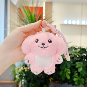 Cute pink puppy plush toy keychain fluffy doll pendant for bags and car keys charming accessory
