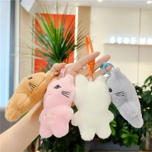 Cute plush cat keychain pendant, soft toy for bag charm, lovely cartoon animal claw machine doll.