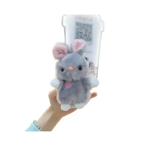 Cute gray plush rabbit doll keychain fluffy stuffed animal toy birthday gift for girls
