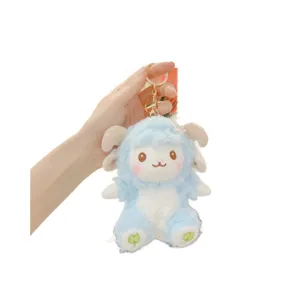 Leuke blauwe schaap pluche pop sleutelhanger, zachte lam hanger tas charm accessoire.