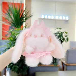 Süßer Plüschhase Anhänger mit Spitzenkleid, weiches Kuscheltier für Rucksack und Taschen Dekoration.