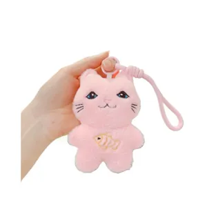 Cute pink plush cat keychain soft stuffed animal pendant toy for women girls bag charm accessories